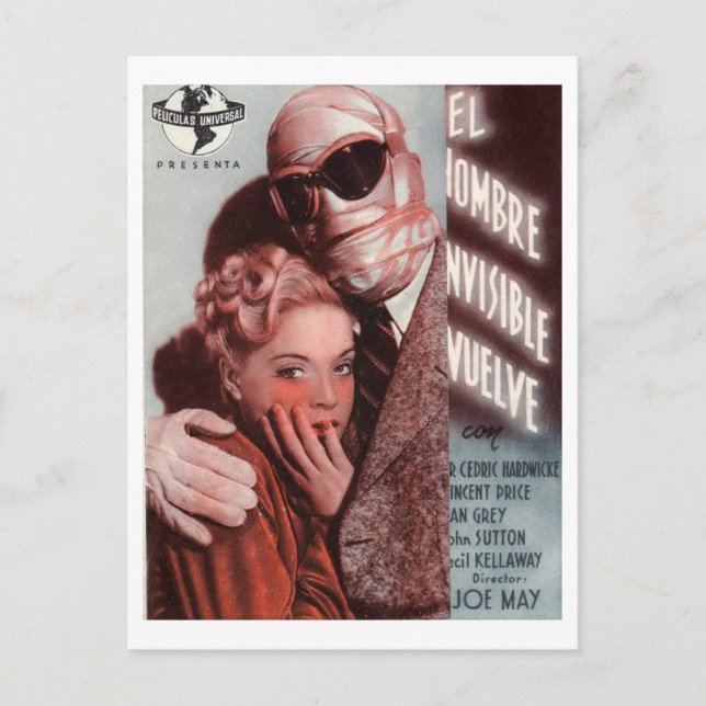 Postal El hombre invisible regresa, película de cine de l (Anverso)