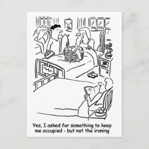 Postal El hombre lleva planchado a su esposa al hospital