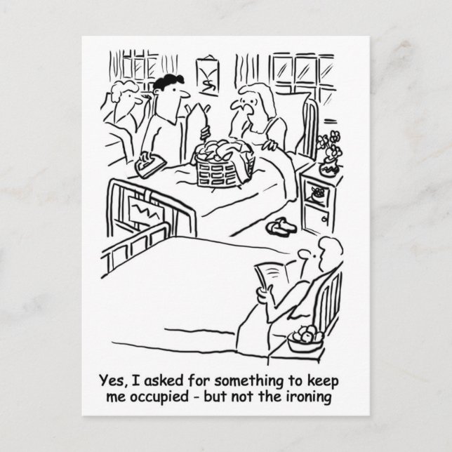 Postal El hombre lleva planchado a su esposa al hospital (Anverso)