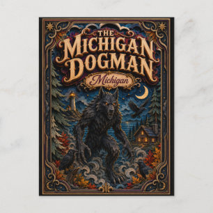 Postal El Hombre Lobo de Michigan Leyendas de Michigan Po