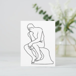 Postal El hombre pensador estatua arte lineal, Inspirado 