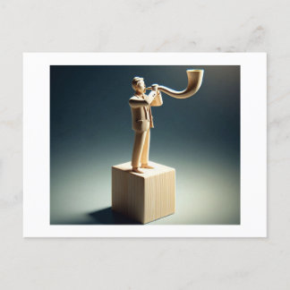 Postal El hombre sopla shofar y parece ser tallado fuera 