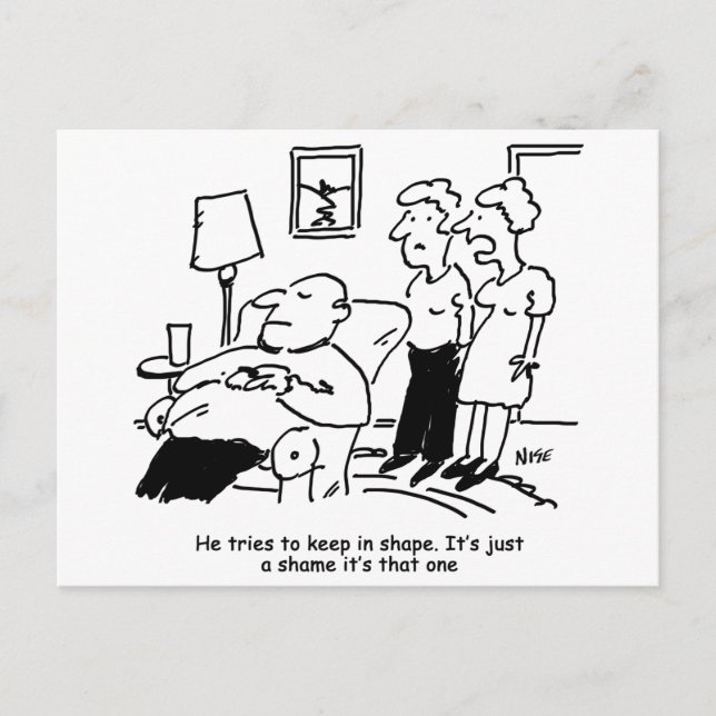 Postal El hombre trata de mantenerse en forma. Divertido (Anverso)