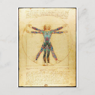 Postal El hombre vitruviano de Da Vinci con tatuajes