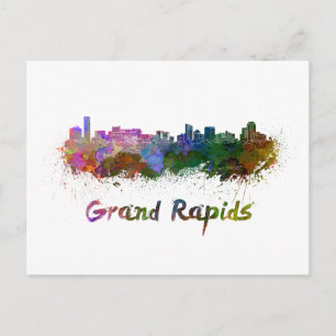 Postal El horizonte de los Grand Rapids en acuarela