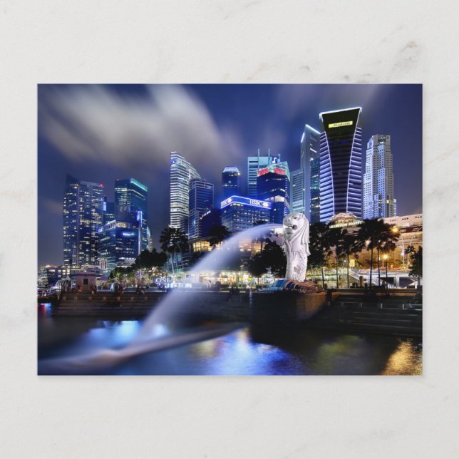 Postal El horizonte de Merlion y Singapur (Anverso)