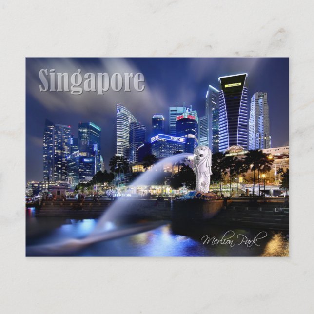 Postal El horizonte de Merlion y Singapur (Anverso)