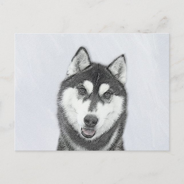 Postal El Husky Siberiano (blanco y negro) pinta arte de  (Anverso)