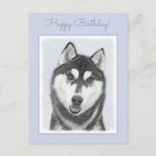 Postal El Husky Siberiano (blanco y negro) pinta arte de 