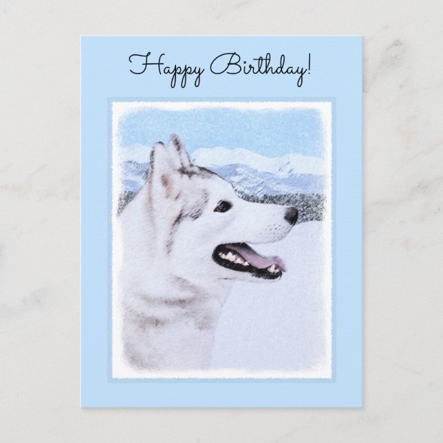 Postal El Husky Siberiano (Plata y Blanco) Pintura de art (Anverso)