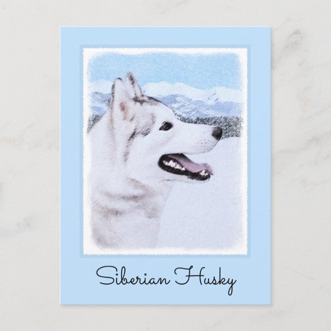 Postal El Husky Siberiano (Plata y Blanco) Pintura de art (Anverso)