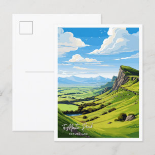 Postal El ilustracion de viaje de Mata Peak New Zealand
