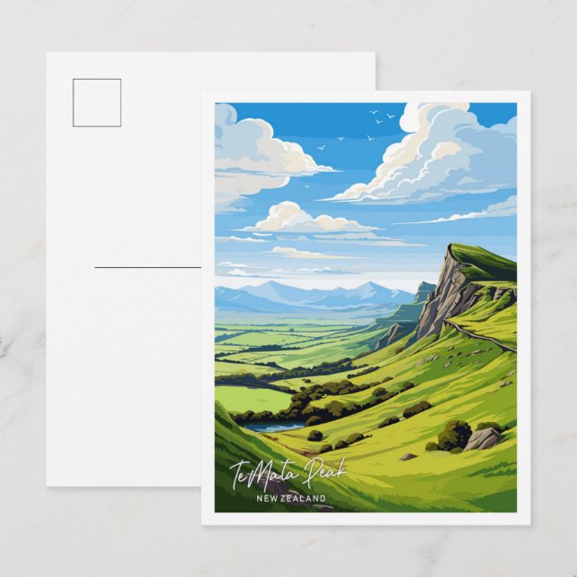 Postal El ilustracion de viaje de Mata Peak New Zealand (Anverso / Reverso)