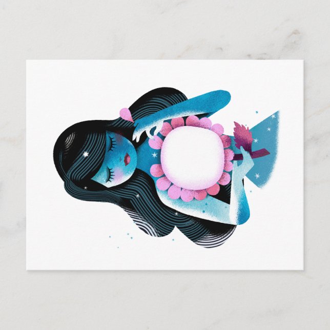 Postal El ilustracion hermoso de un chica y el verano (Anverso)