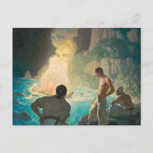 Postal El incendio del Bounty, 1940, por N. C. Wyeth (Anverso)