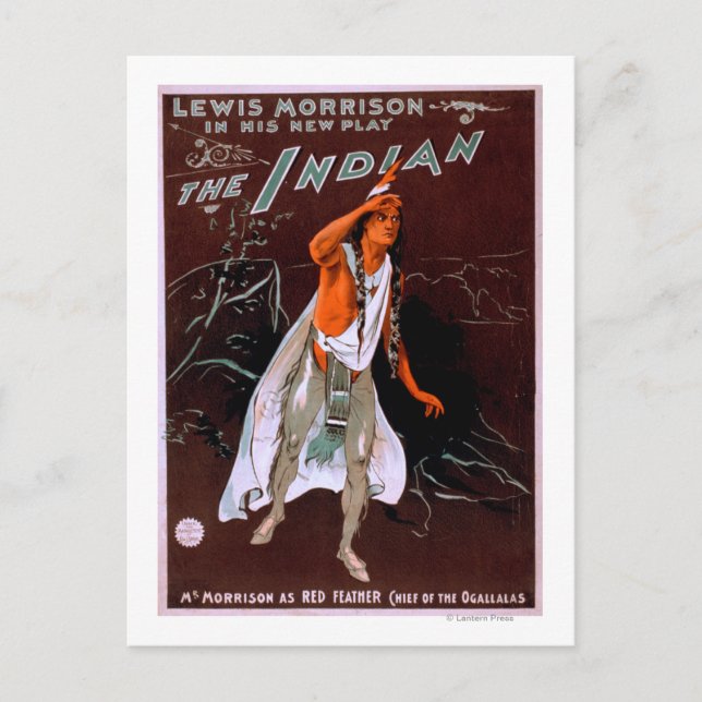 Postal "El indio" - Pluma roja, jefe de (Anverso)