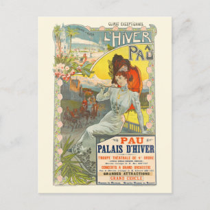 Postal El Invierno en Pau Francia Póster Antiguo 1900