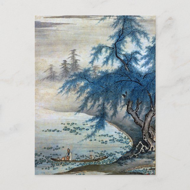 Postal El japonés de época Zhou Maoshu apreciando los lób (Anverso)