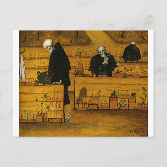 Postal El Jardín de la Muerte de Hugo Simberg (Anverso)