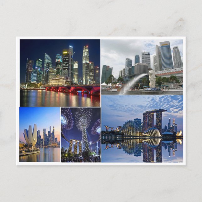 Postal El jardín de viajes de Singapur junto al collage d (Anverso)