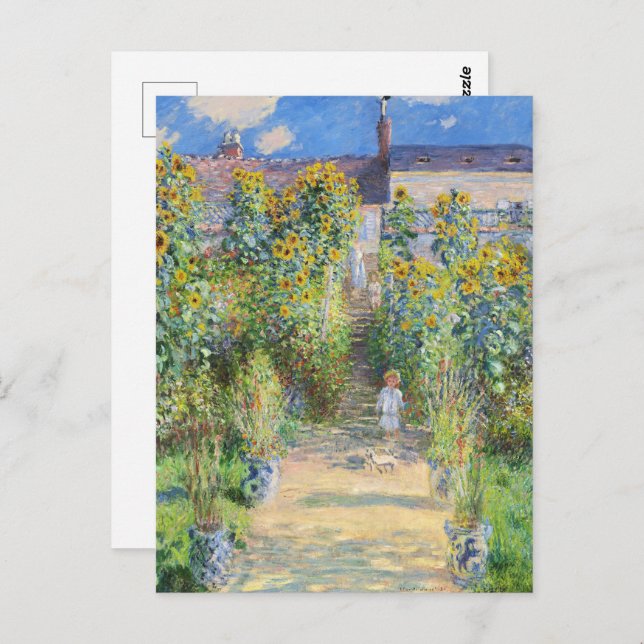 Postal El jardín del artista en Vetheuil por Claude Monet (Anverso / Reverso)