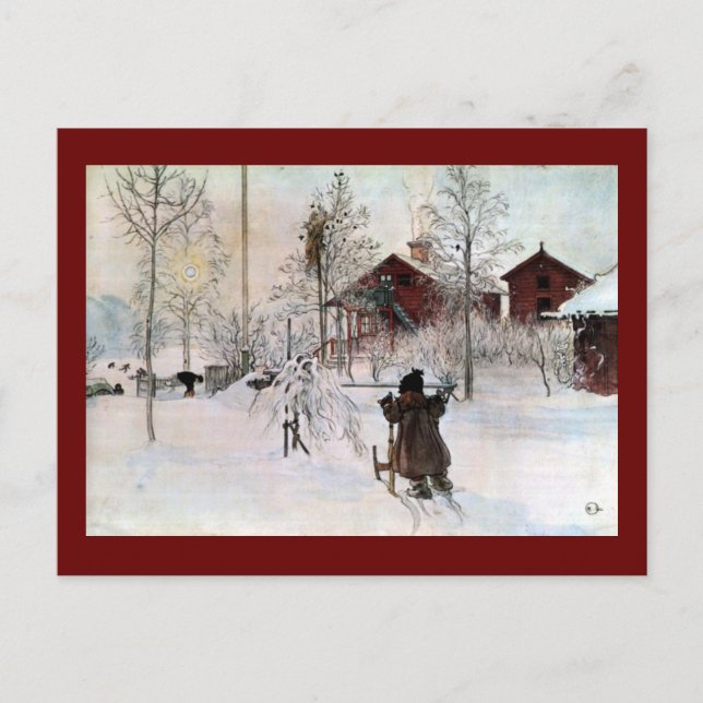 Postal El jardín delantero y la casa lavada en la nieve (Anverso)