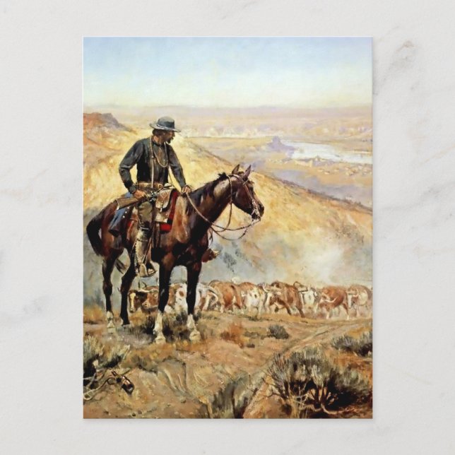 Postal "El jefe del vagón" por Charles M Russell (Anverso)