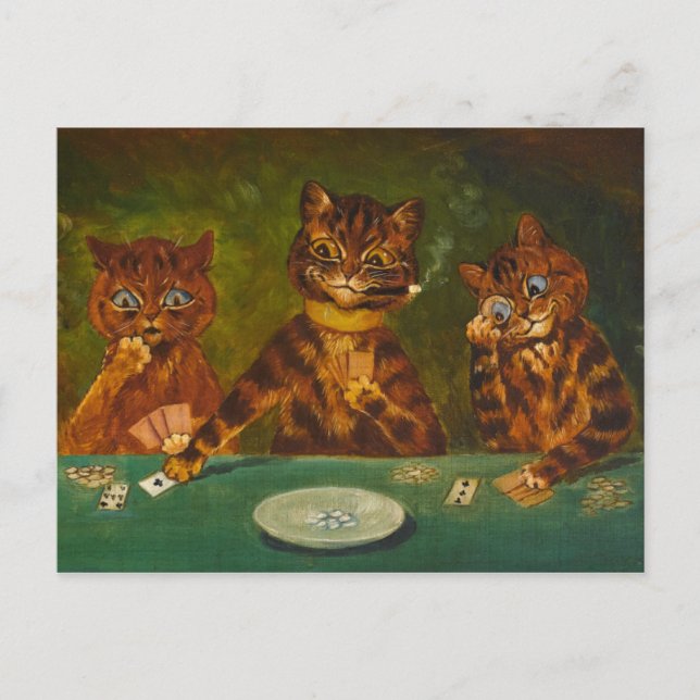 Postal El juego de cartas de Louis Wain (Anverso)