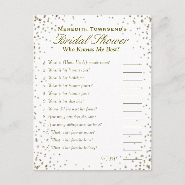 Postal El juego de quién me conoce | confetti de efecto m (Anverso)