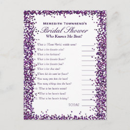 Postal El juego de quién me conoce | Confetti morado