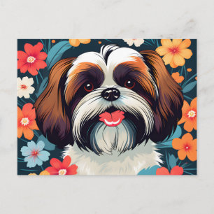 Postal El Jugativo Shih Tzu Y El Campo De Las Flores