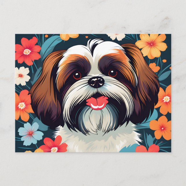 Postal El Jugativo Shih Tzu Y El Campo De Las Flores (Anverso)