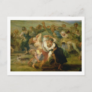 Postal El Kermesse, detalle de los campesinos bailando, c