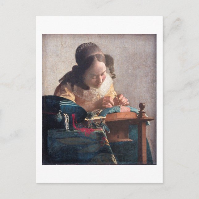 Postal El Lacemaker, Johannes Vermeer, 1669-1670 (Anverso)