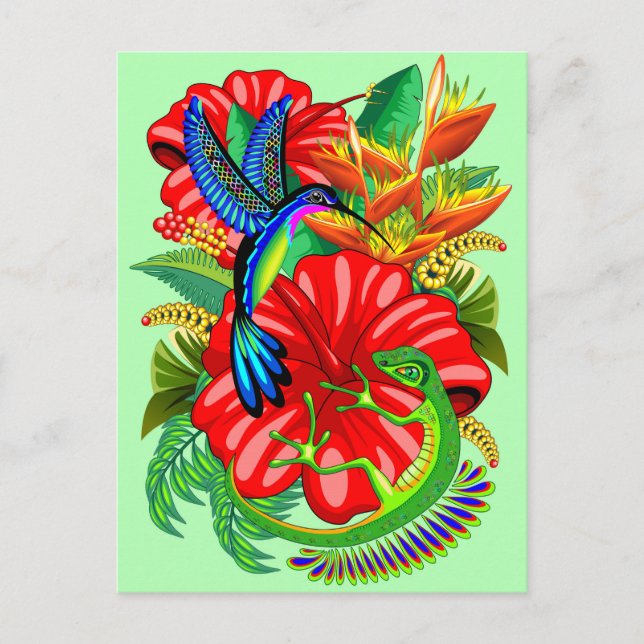 Postal El lagarto y el colibrí (Anverso)