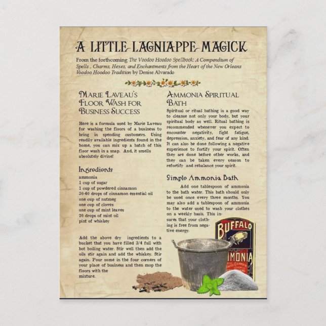 Postal El lavado de suelo de Marie Laveau para el éxito d (Anverso)