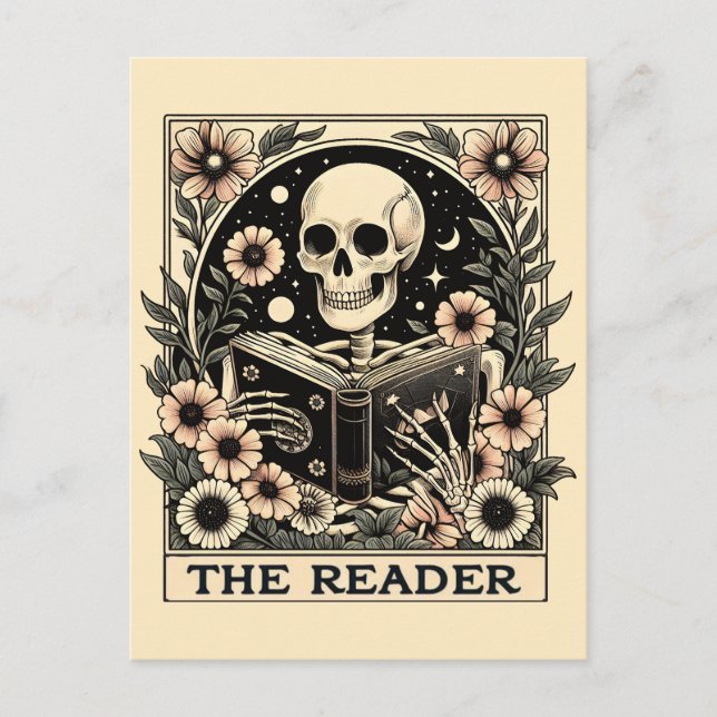 Postal El lector Skeleton Tarot Card Poster (Anverso)