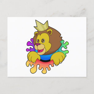 Postal El león como rey con corona