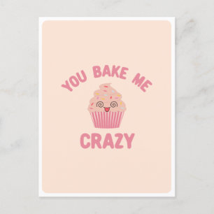 Postal El loco Kawaii loco Silly Face Muffin Comida Pun A