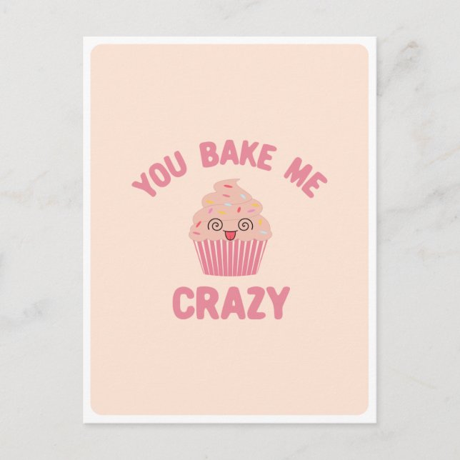 Postal El loco Kawaii loco Silly Face Muffin Comida Pun A (Anverso)