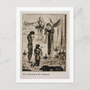 Postal El logro del Sangreal, de Le Morte d'Ar