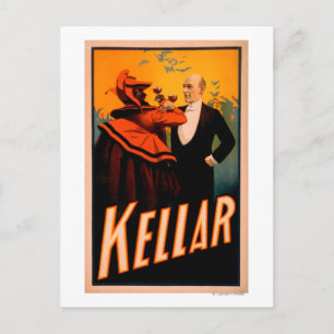 Postal El mago kelar bebiendo vino con el diablo