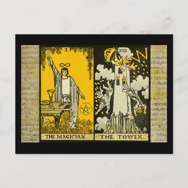 Postal El mago y la torre tarot 2 (Anverso)