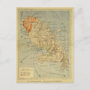 Postal El Mapa de Desastre de San Pedro de Martinica