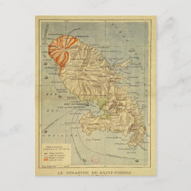 Postal El Mapa de Desastre de San Pedro de Martinica (Anverso)