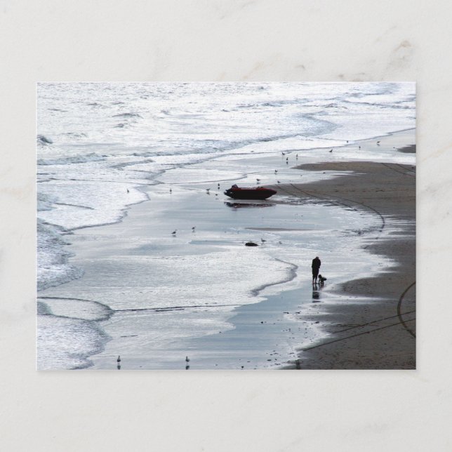 Postal El mar llega a la orilla al atardecer (Anverso)