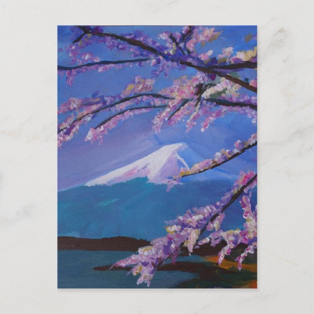 Postal El maravilloso Monte Fuji con flores de cerezo en  (Anverso)