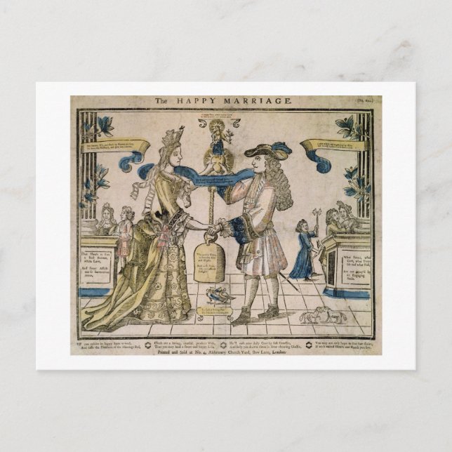 Postal El matrimonio feliz (corte de madera con lápiz) (Anverso)