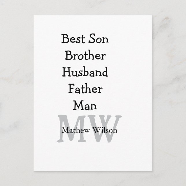Postal El mejor hombre hijo marido papá cita el texto del (Anverso)
