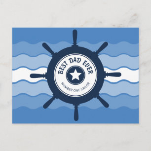 Postal El mejor papá jamás Blue Ships Wheand Waves